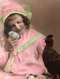 Ansichtkaart | Frankrijk | Meisjes | Pasen | 'Joyeuses  Paques' R1864: meisje met eitjes en kip -  (8-4-1909)