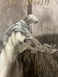 Kerstkaarten | Religie | Noël Noël - Maria en Jezus in kribbe met hooi