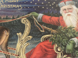 Kerstkaarten | Kerstmannen | Nieuwe blanco kerstkaart of cadeau label 'A Merry Christmas' | Kerstman met arrenslee