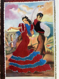 Spanje | Kaarten | ROOD | SOBERANAS | Tarjeta Postal FARRUCA - Vintage geborduurde jaren kartelrand '50 ansichtkaart Spaanse  flamenco dansers  ELSIE  GUMIER