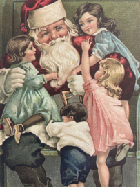 Kerstkaarten | Victoriaanse stijl  blanco kerstkaart of cadeau label 'A Merry Christmas'| Kerstman met kinderen op schoot