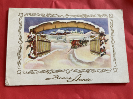 Kerstkaarten | Winterlandschappen | Bonne Année - koets in de sneeuw