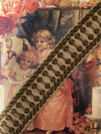 Sierband | Bruin | 04 cm - Vintage Frans met beige, groen en bordeauxrode accenten