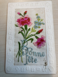 VERKOCHT | Geborduurde kaart WW1 | 1918 - Silk Postcard - Cartes postales brodées | Geborduurde antieke Postcard 'Bonne Année'