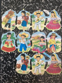 Poezieplaatjes | Kruger | 98/34 Vintage 11 plaatjes van kinderen in klederdracht (Mexicaans)