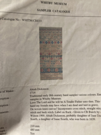 Borduurpatronen | Merklappen | Whitby Museum Sampler Catalogue (21 x 48 cm) 18de eeuws Abiah Dickinson