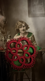 Applicaties | Rood | 4 x 4 cm | Handgemaakte frivolité bloemen