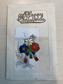 Geborduurde kaart WW1 | 1920 - Silk Postcard - Cartes postales brodées | Geborduurde antieke Postcard 'Happy Christmas'