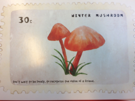 Briefkaart | "Winter Mushroom" - "Don't wait to be lonely, to recognize the value of a friend"