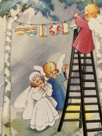 België | Kaarten | Communiekaart | Colorprint Special nr. 1604 | meisje met krans en twee engeltjes en lampionnen