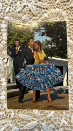 Geborduurde souvenir kaarten | Spanje | Blauw | Flamenco dansers - glitter stoffen rokje