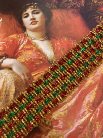 Sierband | Rood | 2.5 cm - band met rood, groen en goud motief  - 50 cm