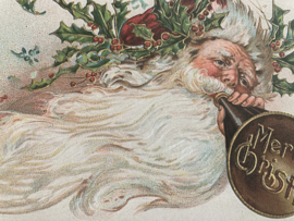 Kerstkaarten | Victoriaanse  stijl  blanco kerstkaart of cadeau label 'Merry Christmas' | Kerstman met megafoon