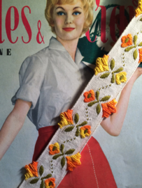 VERKOCHT | Band | Oranje en gele bloemen | Katoen | 3 cm - vintage
