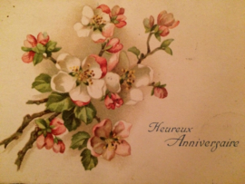 VERKOCHT | 1927 | Verjaardag | antieke briefkaart Lente bloesem 'Hereux Anniversaire' lieve zoon