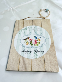 Lente | Houten decratie bordje "Happy Spring"