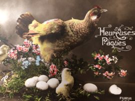 VERKOCHT | Briefkaarten | Pasen | 'Hereuses Paques' FURIA 554 bloemen, kip kuikens en paaseitjes (1915-1920)