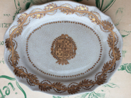 Prachtig camee suikerpotje | bonbonschaaltje met schotel & deksel | gouden decoratie en cracelé aardewerk