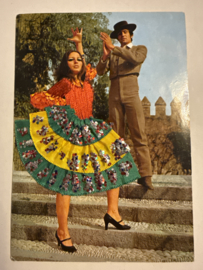 Geborduurde souvenir kaarten | Spanje | Groen | Flamenco dansers - stoffen rokje met glitters