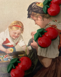 Ø 20 mm | Knopen | Rood | Verse kersjes met groene blaadjes jaren '70-'80
