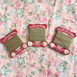 Donkerbeige | Vintage Fil de Lin Extra linnen garen kaartjes (6 x 4 cm) - 15 m - 24/3