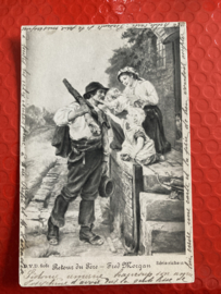 Ansichtkaart | Brocante kaart 'Papa komt thuis' - Retour du Pére - Fred Morgan serie Riche 11 (1900)