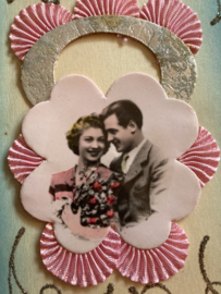 Ansichtkaart | Hangemaakte felicitatie kaart huwelijk (roze en blauw) met foto