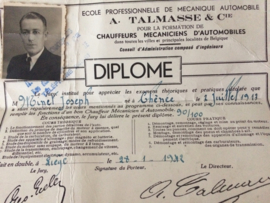 1942 - Vintage diploma automonteur A. Talmasse & Cie. van "Joseph Minet"