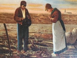 Briefkaarten | Biddende man en vrouw op het platteland - aardappels rooien
