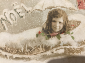 Kerstkaarten | Kinderen | Noël - Meisje in de sneeuw en schoen