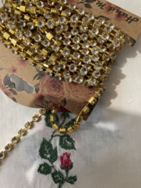 VERKOCHT |  Goud | 0,5 cm x ca. 3 meter - gouden ketting met stras steentjes voor tassen
