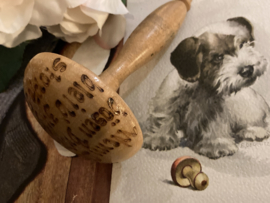 Duitse houten zeldzame antieke stoppaddenstoel - brandware met spreuk!
