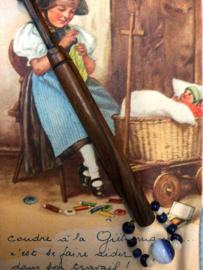 VERKOCHT  | Mahoniehout kantklosje Blue Marmer | Lace Bobbin Turned Treen Beads Spangles Pillow Lace Mid Victorian | 1850-1870