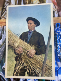 Briefkaarten | Zeeland | Walcheren | 1957 - Polychromo Man met baal hooi in streekdracht