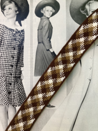 Sierband | Bruin | 02,5 cm - vintage geruit band met wit en lichtbruine accenten