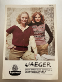 Breien | Vintage breipatroon 449/NL JAEGER, England van slipover en vestje korte mouw met knopen 1979