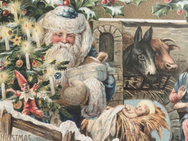 Kerstkaarten | Kerstmannen | Nieuwe blanco kerstkaart of cadeau label 'Merry Christmas' | Kerstman met Maria en Jezus in de stal