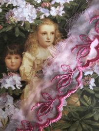Kant | Roze | Bloemen | Vintage bramen roze organza kant - bladmotief (2 cm)