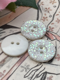 Ø 15 mm | Knopen | Wit | Knoop met zilverkleurige glittertjes met witte onderkant