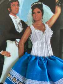 Spanje | Kaarten | BLAUW | Geborduurde kaart flamenco dansers met blauw stoffen rokje