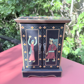 Vintage Indiaas Handgeschilderd Sieradendoosje / Mini Kastje – Zwart