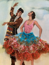 VERKOCHT | Kaarten | ROOD-BLAUW | Geborduurde getekende kaart flamenco dansers