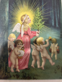 Kerstkaarten | Engelen | Innige Weihnachten - Engeltjes en cherub, cherubim, cherubijntjes in het bos (kartelrand)