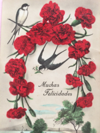 1940 | Verjaardag | vintage briefkaart | "Muchas Felicidades" | Anjers & zwaluw