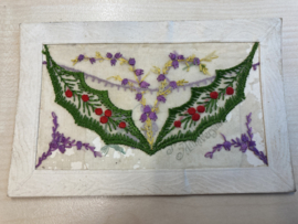 Geborduurde kaart WW1 | Silk Postcard - Cartes postales brodées | Geborduurde antieke Postcard 'Hereux Anniversaire'