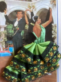 VERKOCHT | Spanje | Kaarten | GROEN | CALELLA - Geborduurde fotokaart flamenco dansers met kanten rokje