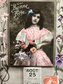 Ansichtkaart | Frankrijk | Meisjes | 1910 - Saint  Louise - 25 August - met postzegel op de voorkant