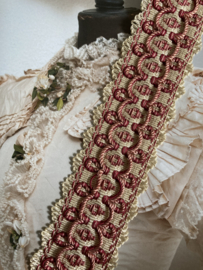 VERKOCHT | Sierband | Roze | 04,5 cm x 2,70 mtr. Decoratief vintage viscose band - roze en creme