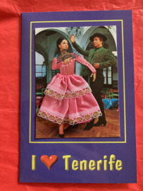 Spanje | Kaarten | ROZE-WIT |  I love TENERIFE: Spaanse stoffen rokje dubbele kaart flamenco danseres