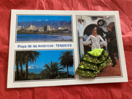 Spanje | Kaarten | GEEL-ZWART - TENERIFE - Playa de las Americana’s Spaanse stoffen rokje kaart flamenco danseres
